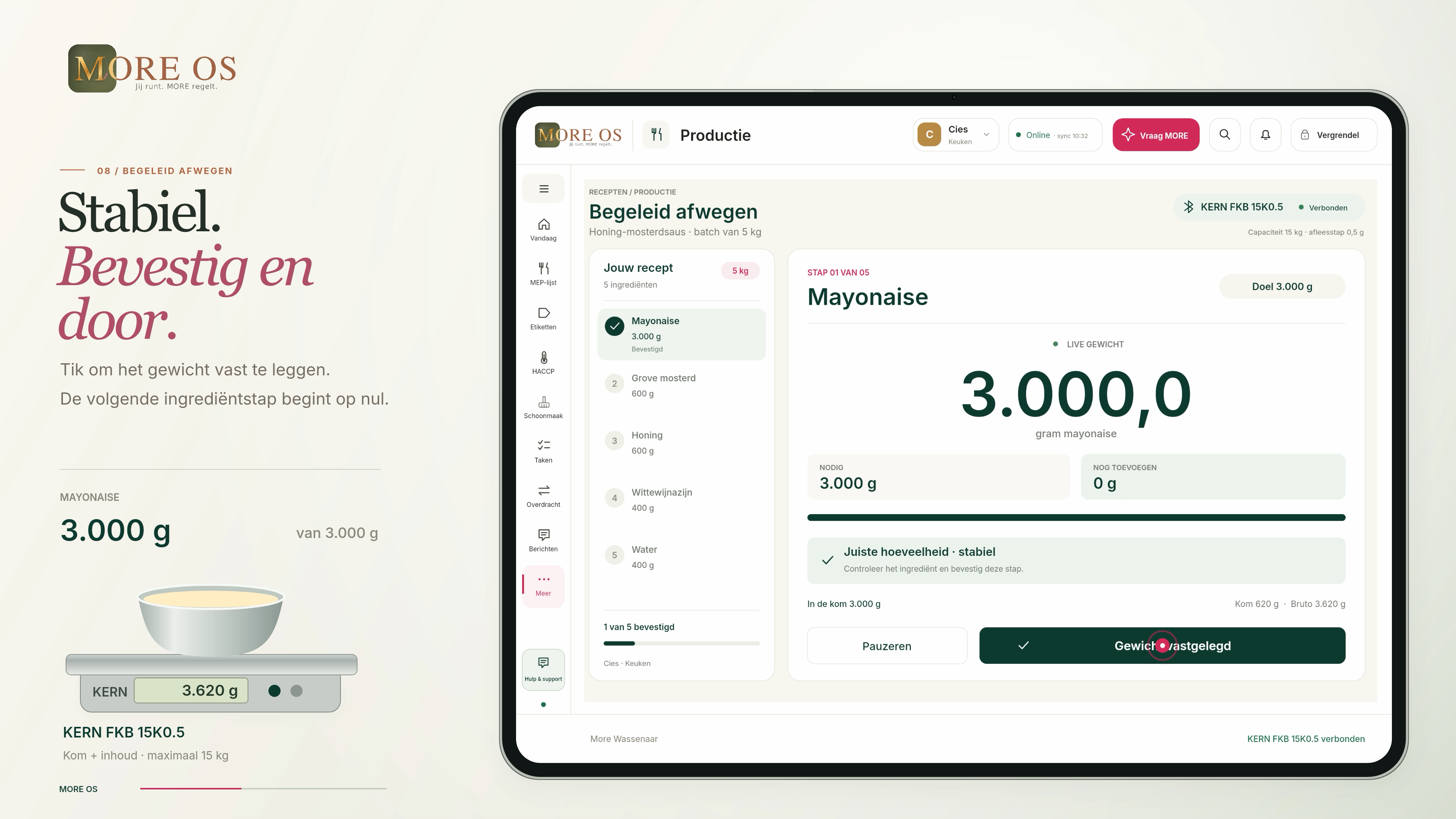 Afwegen op de iPad: productdemonstratie van de More OS-schermen